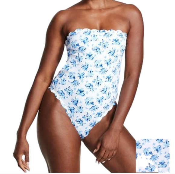 Victoria's Secret Large One piece Swim Suit Removeable Straps White & Blue - Picture 1 of 16